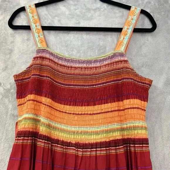 Coldwater Creek Sz 6 Stripe Cotton Embroidered Smocked Cottagecore Hippie Dress‎ - Picture 4 of 16
